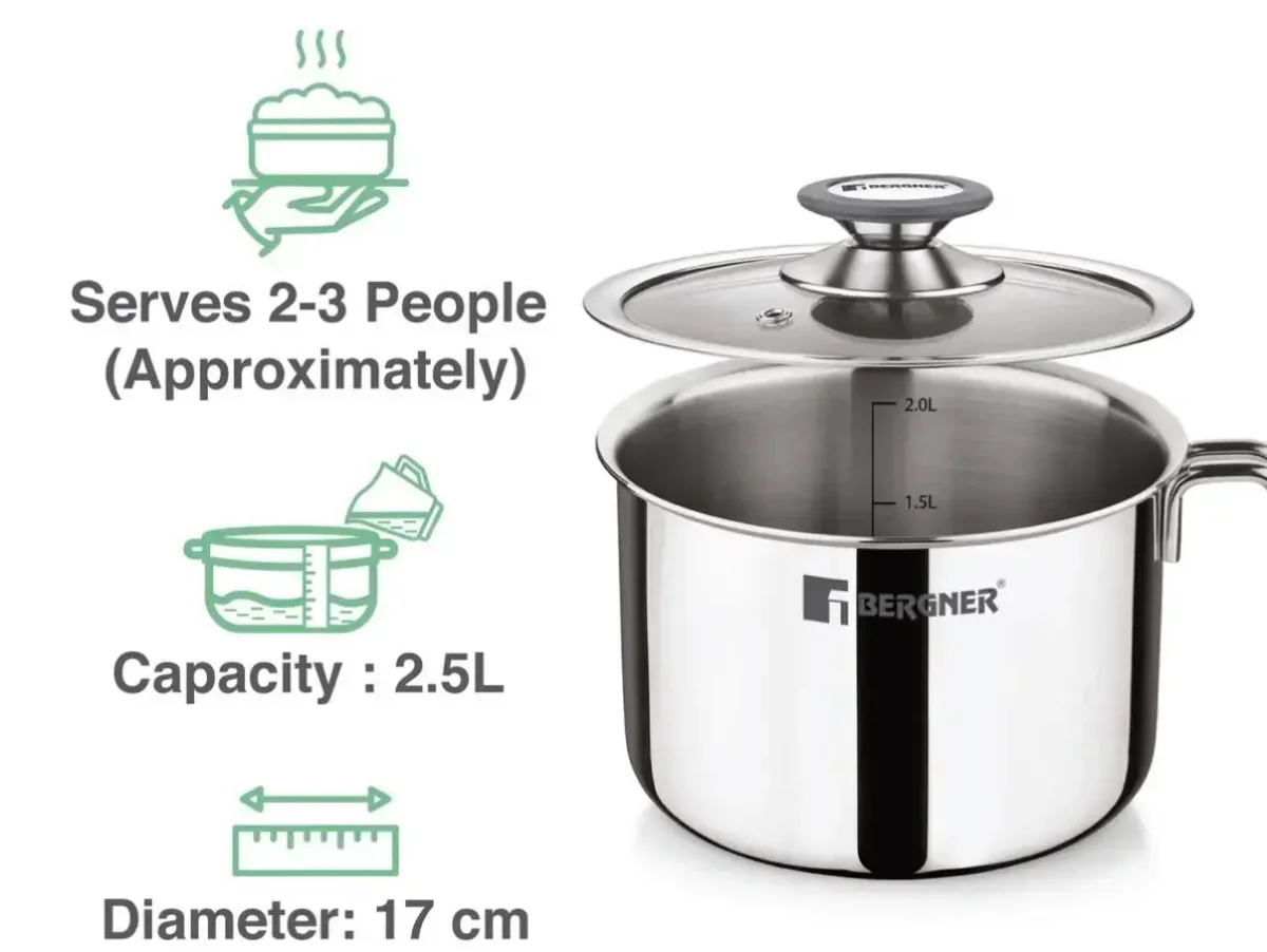 Bergner Argent Triply Milk Boiler 17cm (2.2L)