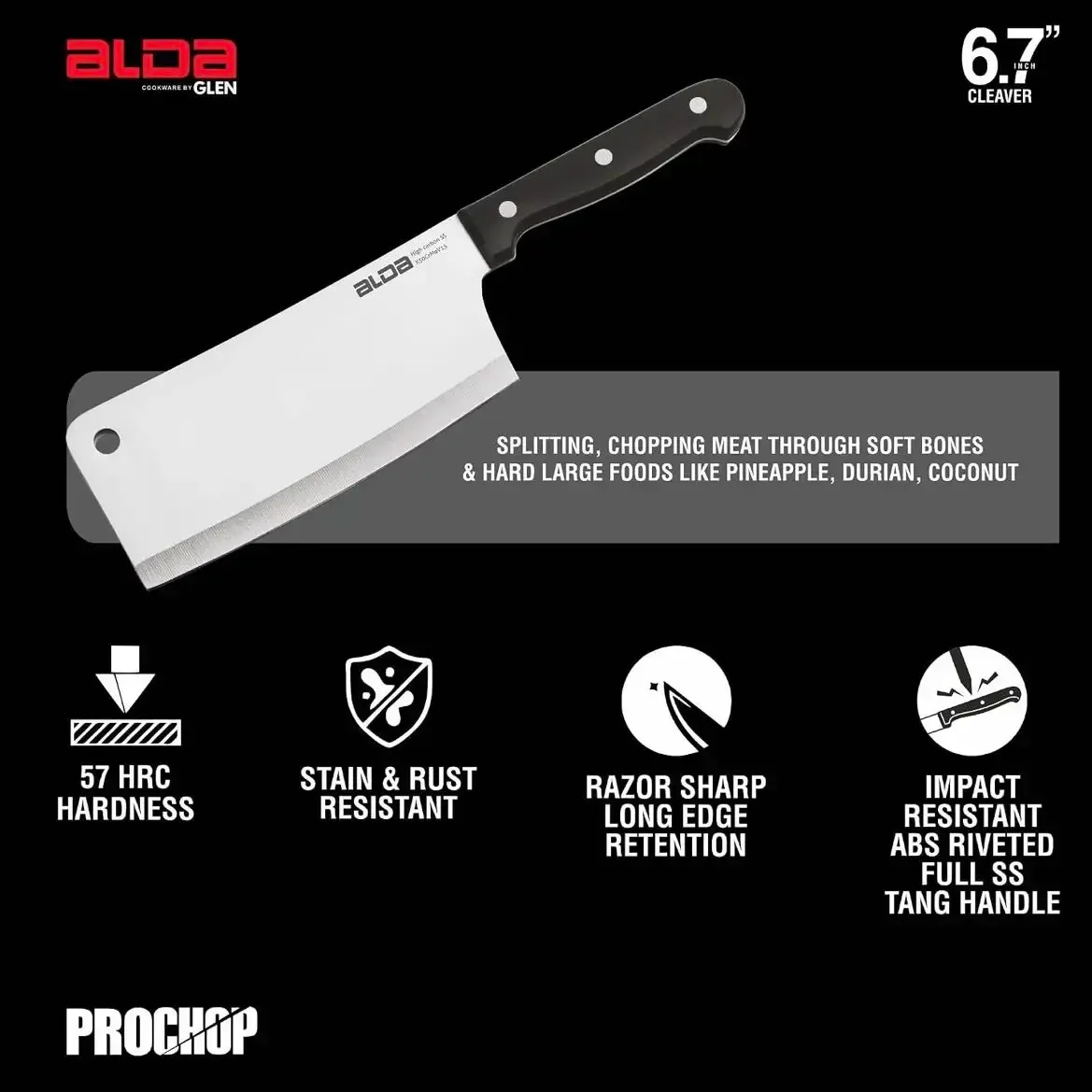 Alda Professional Cleaver Knife | German X50Cr15MoV High Carbon Stainless Steel Blade