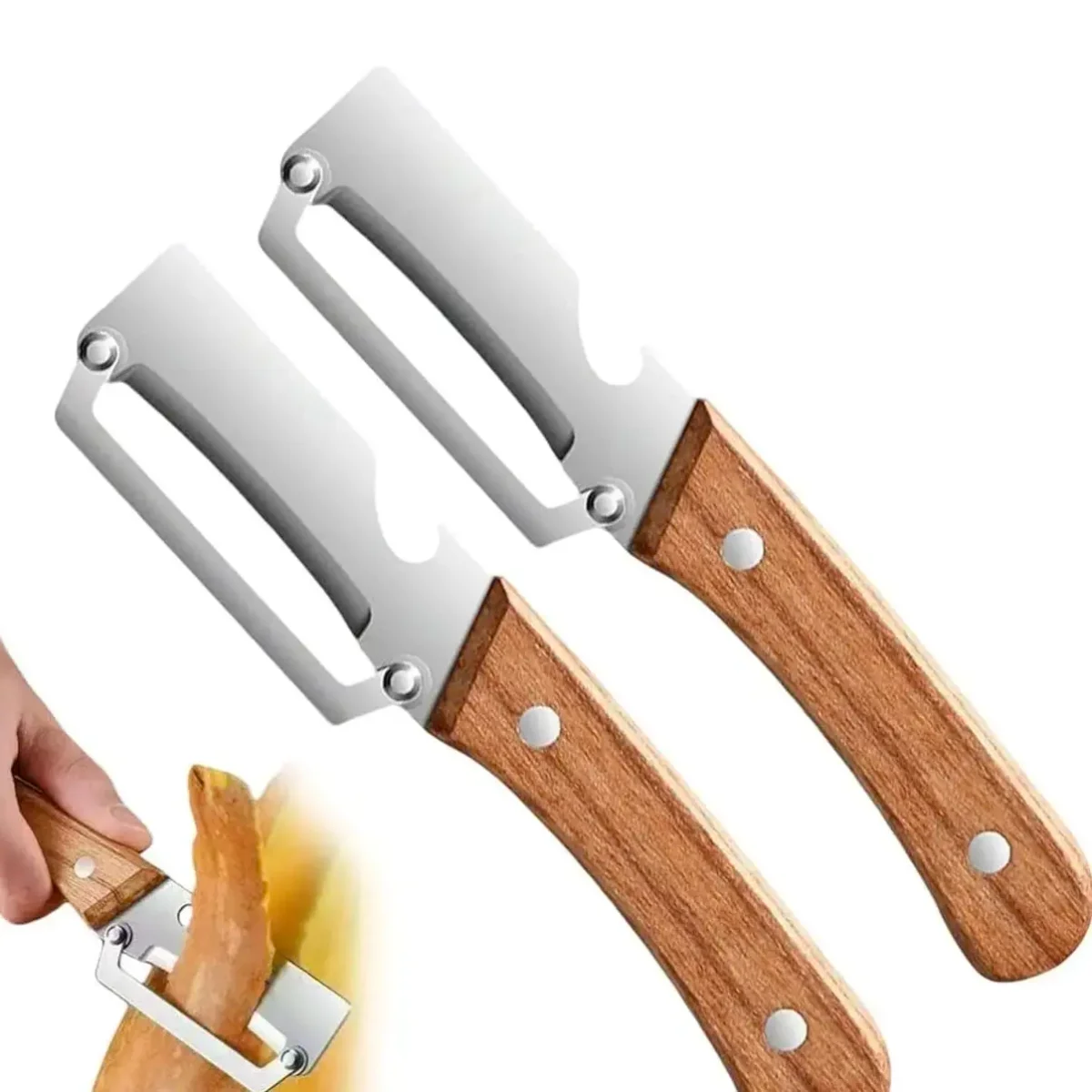 Multifunctional Vegetable Peeler for Kitchen, 2 in 1 Stainless Steel Vegetable Peeler with Wooden Handle