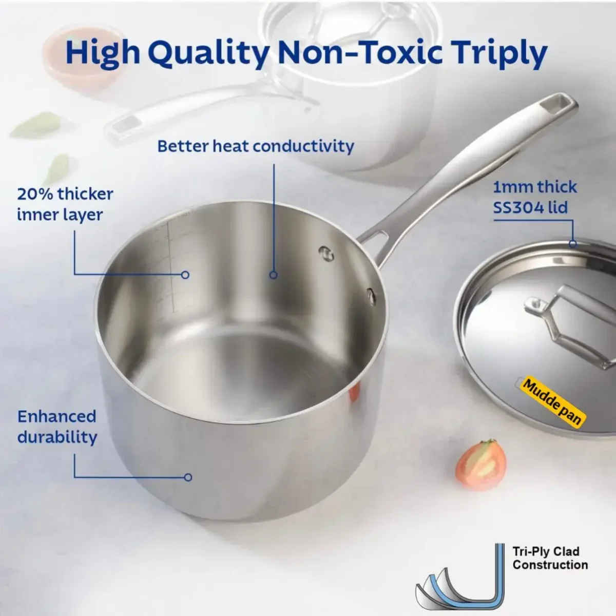 Tri-ply mudde pan 2.1Ltr