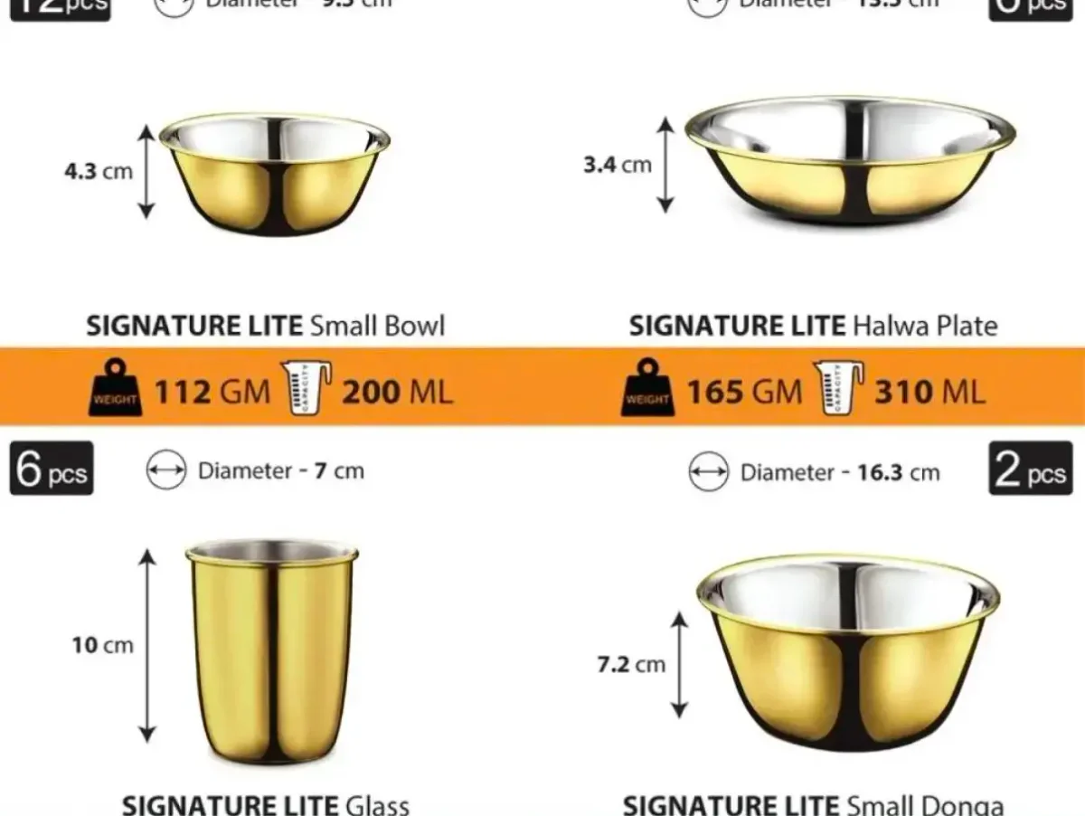 STAINLESS STEEL 58 PCS  DINNER SET (6 PEOPLE) WITH GOLD PVD COATING SIGNATURE LITE 2