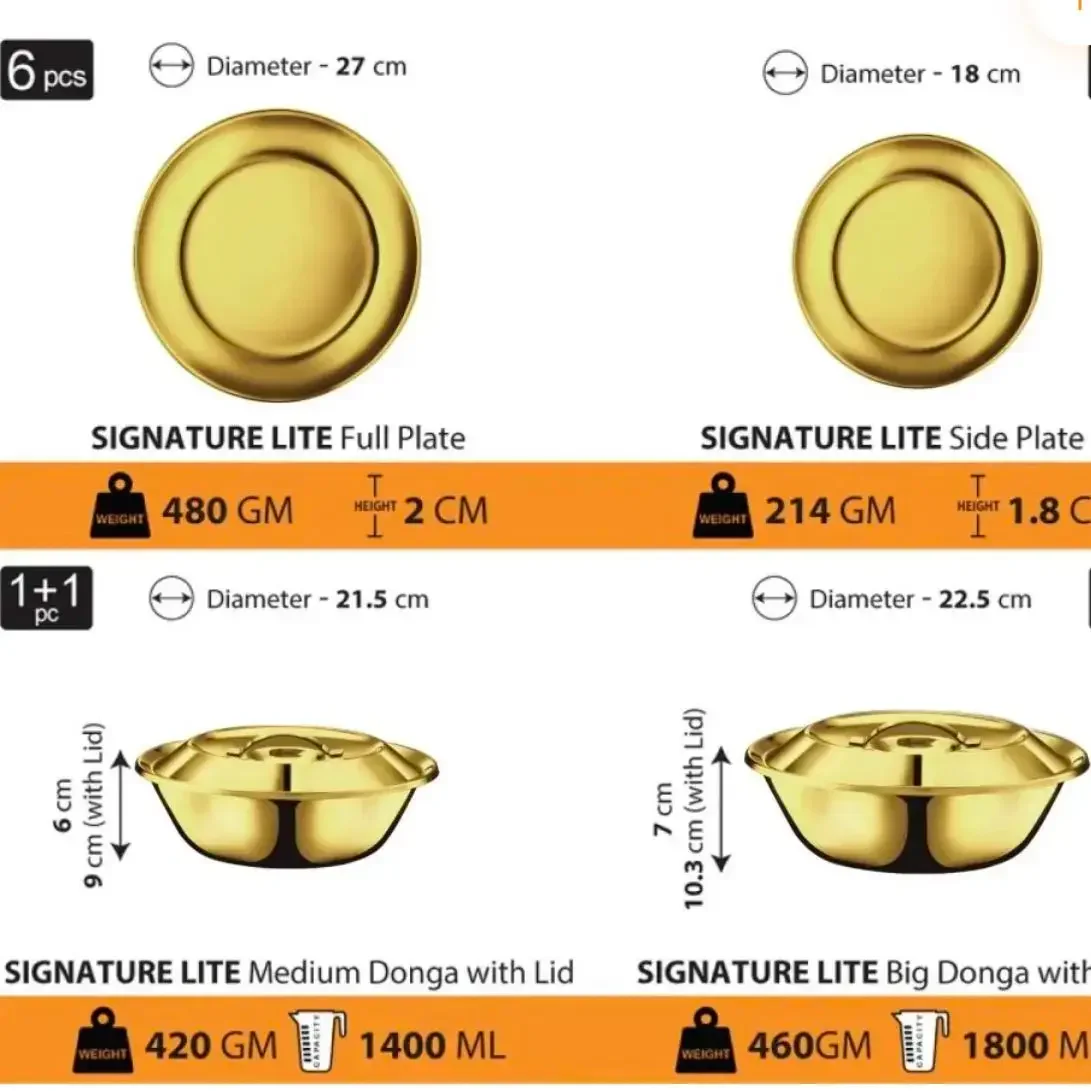 STAINLESS STEEL 58 PCS  DINNER SET (6 PEOPLE) WITH GOLD PVD COATING SIGNATURE LITE 3