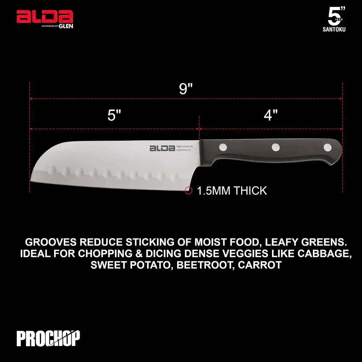 Alda Santoku Knife with German X50Cr15MoV High Carbon Stainless Steel Blade 2