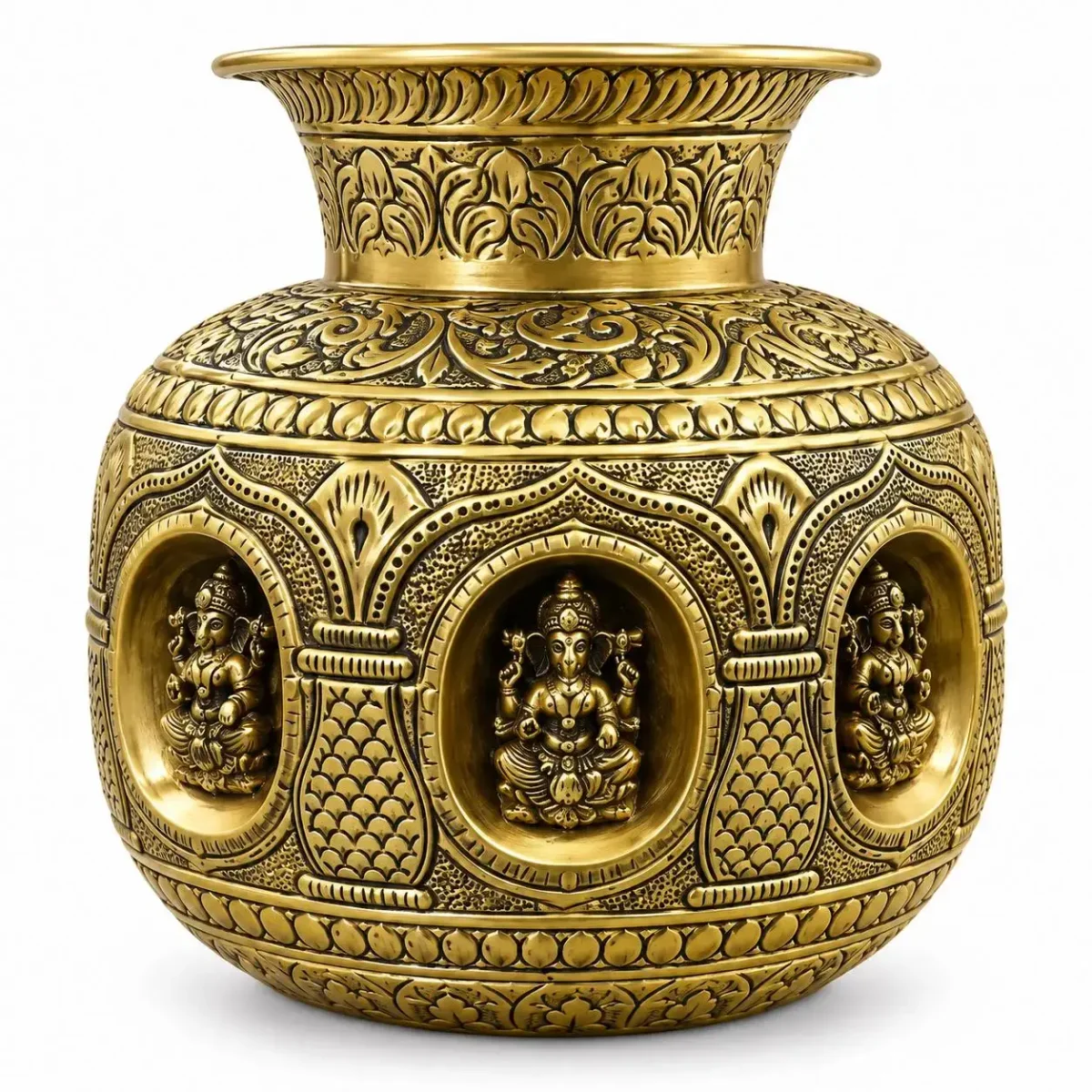 Premium Brass Ashtalakshmi Puja Kalash | Traditional 8 Lakshmi Engraved Kalash for Mandir, Festivals & Religious 2