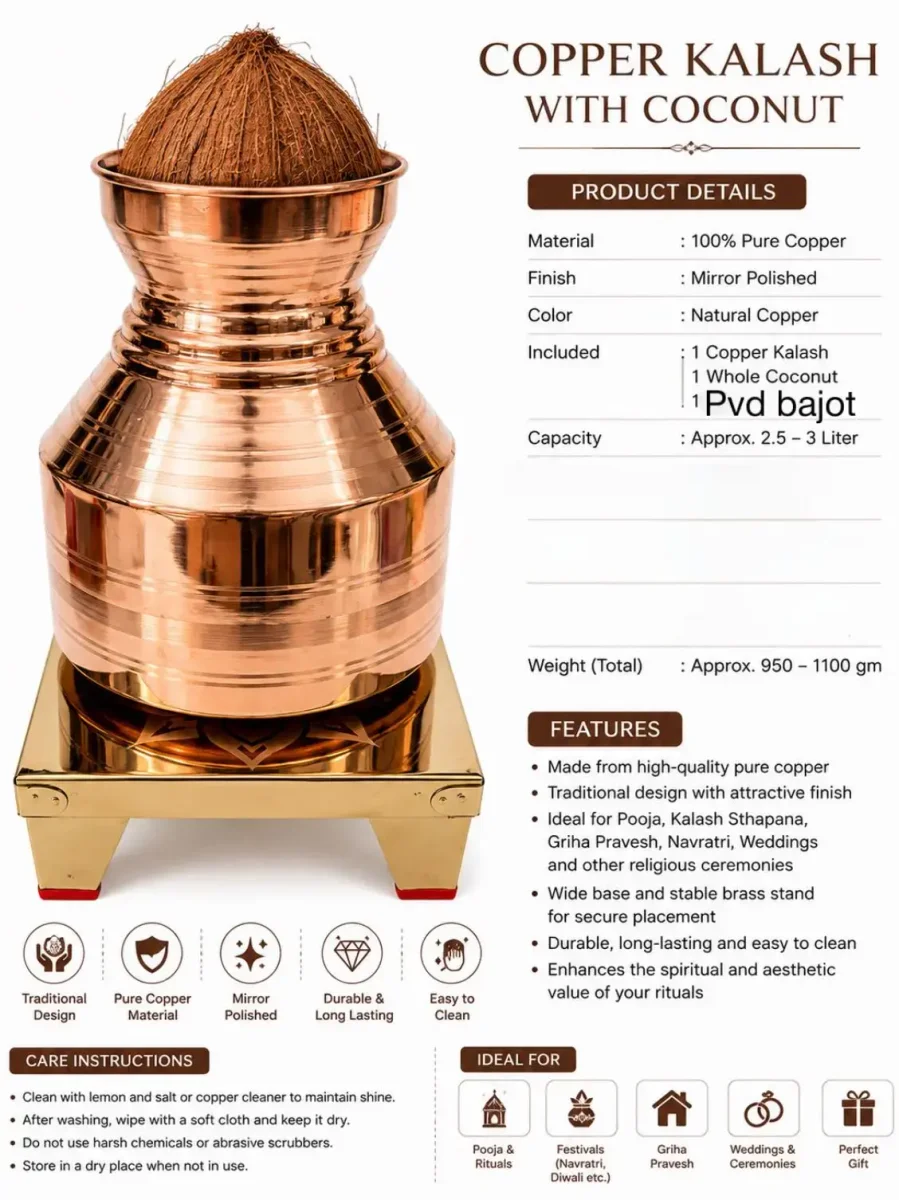 Copper Kalash with pooja bajot