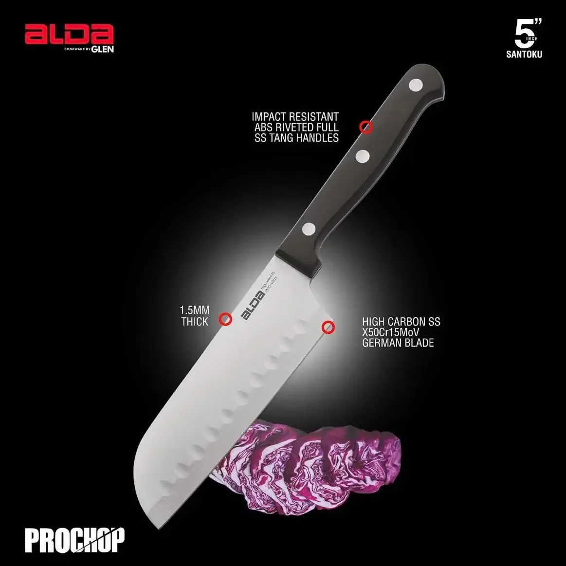 Alda Santoku Knife with German X50Cr15MoV High Carbon Stainless Steel Blade