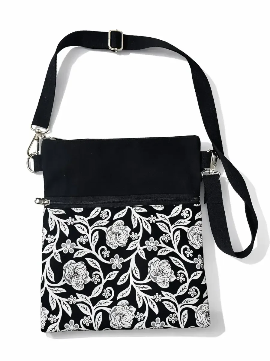 Floral print black canvas sling bag 2