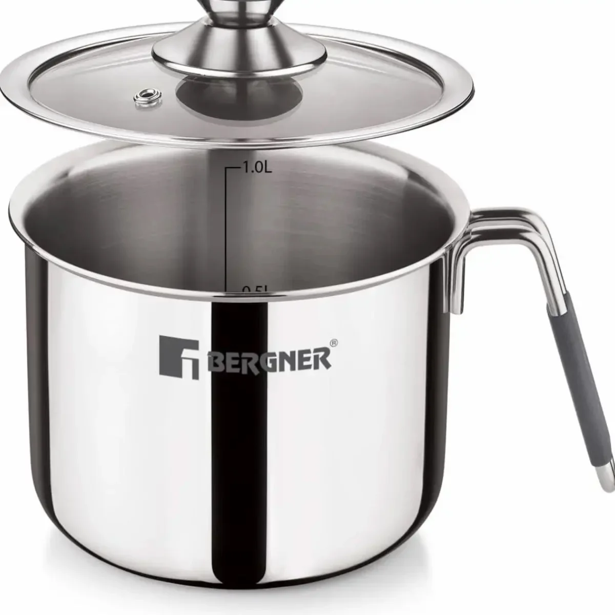 Bergner Argent Triply Stainless Steel 12cm (1 L) Milk Boiler with Glass Lid