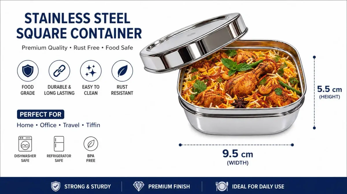 Square steel lunch box 300ml