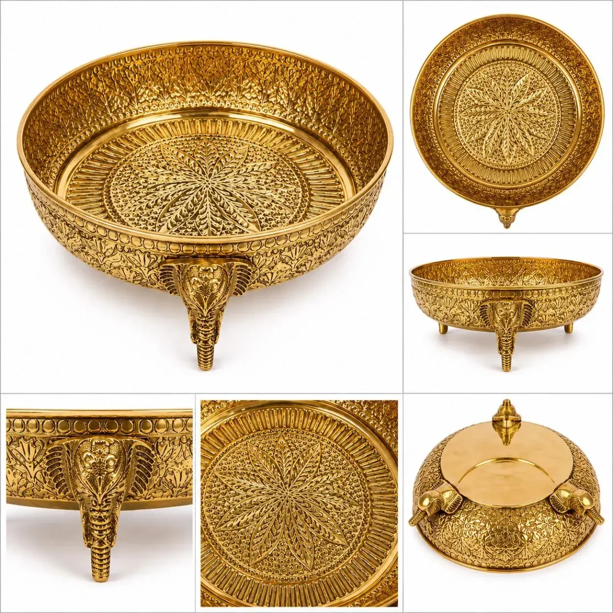 Decorative Brass Urli Bowl with Elephant Legs size 10