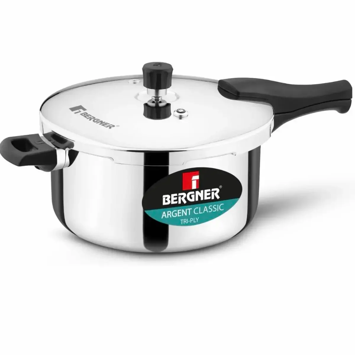 Bergner Argent Classic Triply Stainless Steel 6.5 Liters Outer Lid Pressure Cooker, Triply Cooker