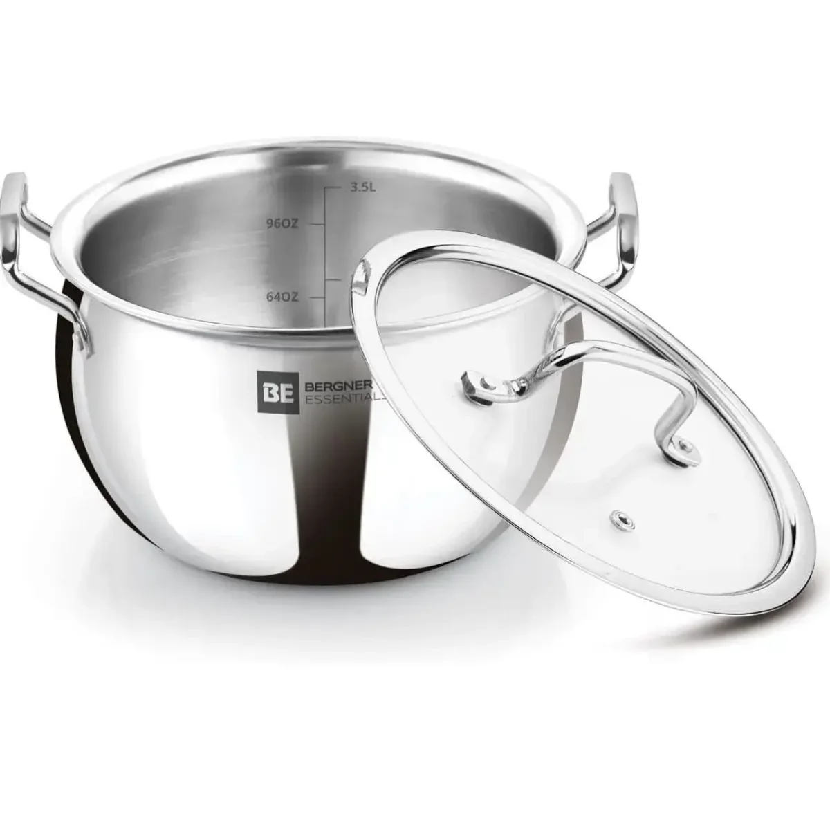 Bergner BE Essentials TriPly Stainless Steel 18 cm (3.2 L) Rice Handi with Glass Lid 2