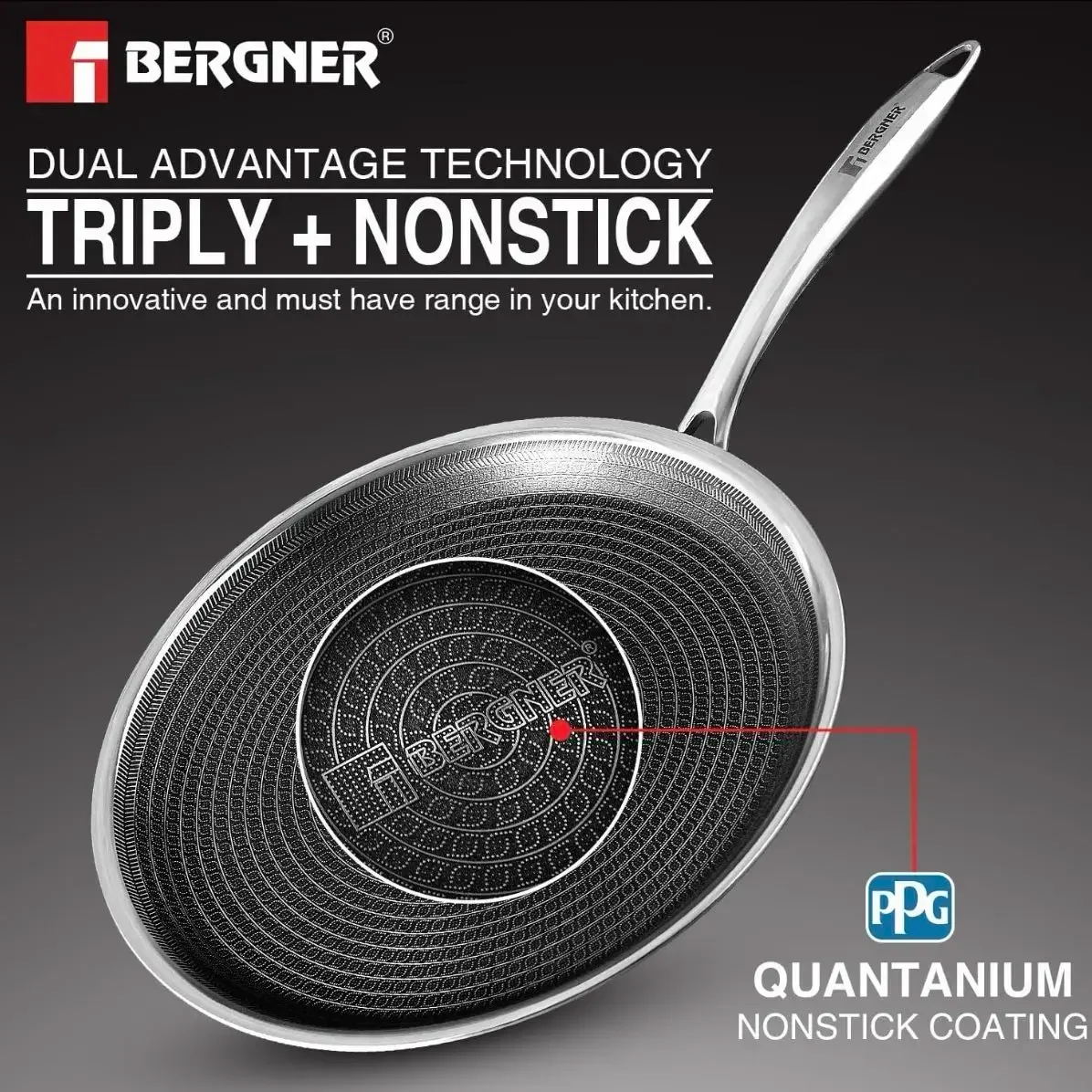 BERGNER Hi-Tech Giro Triply Stainless Steel 32cm Dosa Tawa, Large