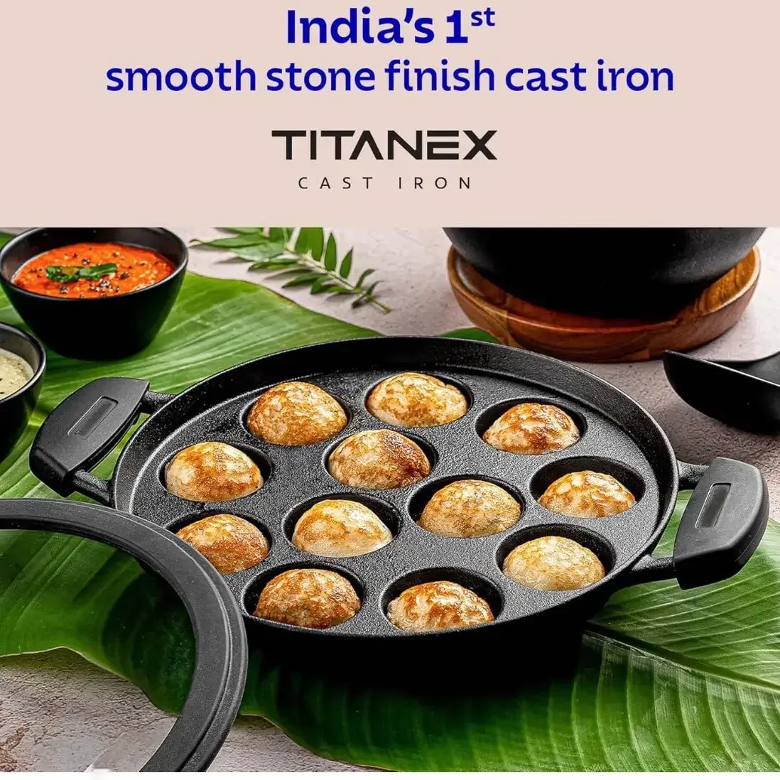 Titanex 26 cm Pre-Seasoned Cast Iron Paniyaram