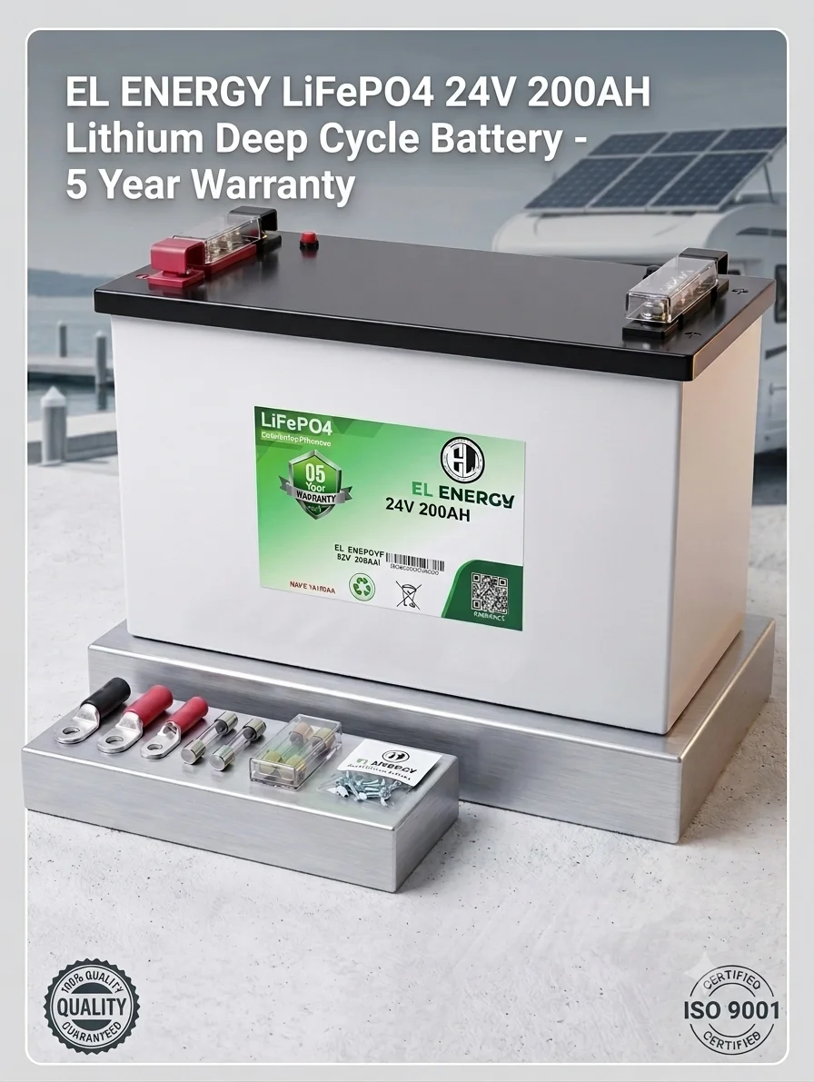 EL Energy 24V 200Ah LiFePO4 Lithium Iron Phosphate Deep Cycle Battery (5.12 kWh) with Built-in Smart BMS