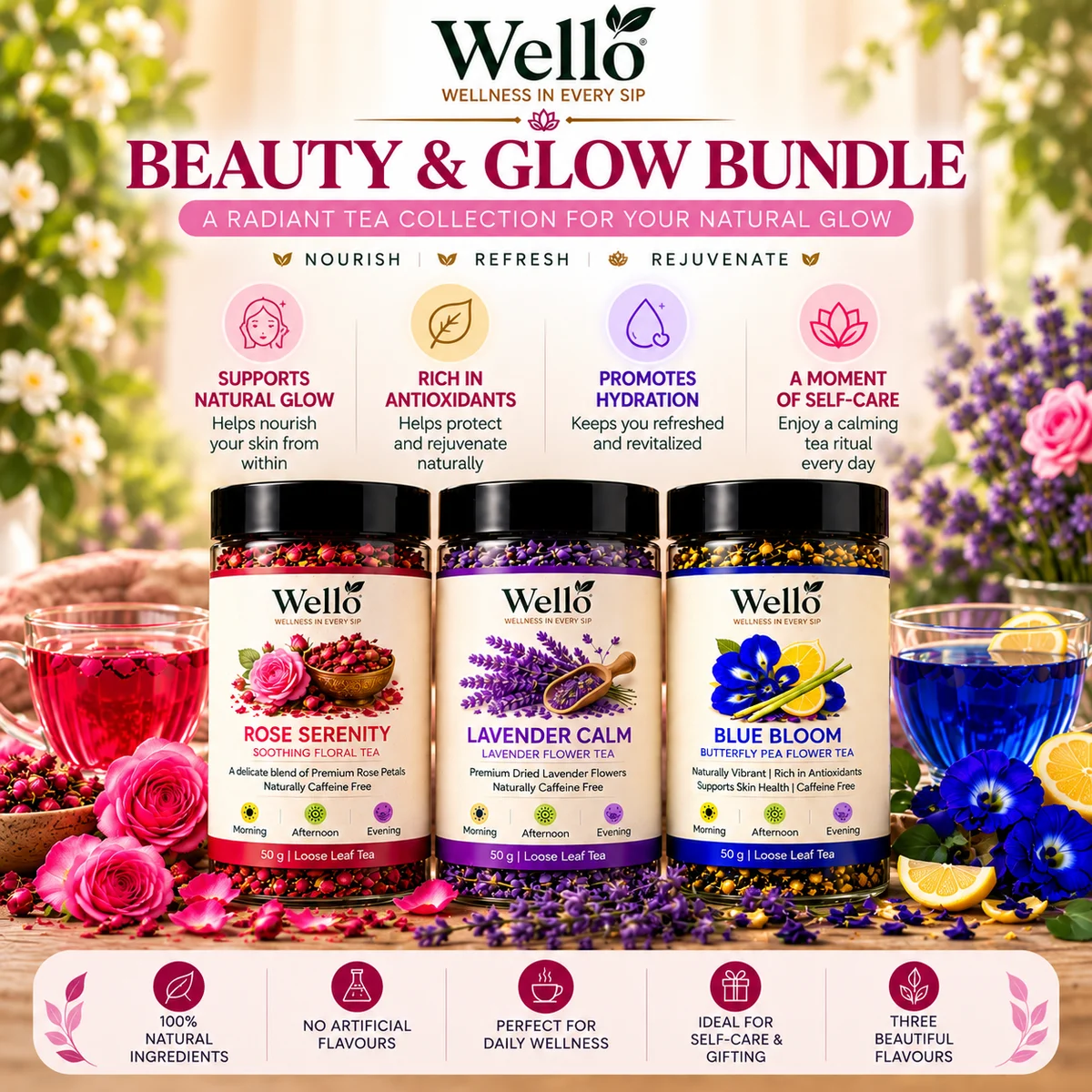 Beauty & Glow Collection (Rose Serenity + Glow & Bounce + Blue Bloom)