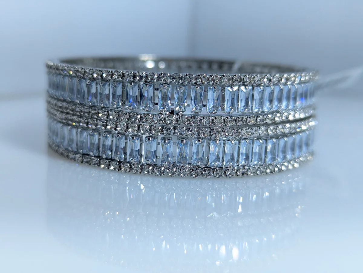 Lustrous American Diamond Statement Silver Bangle