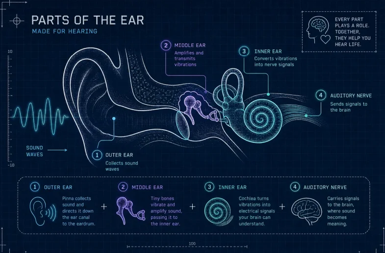 Key parts of the ear and how each affects hearing