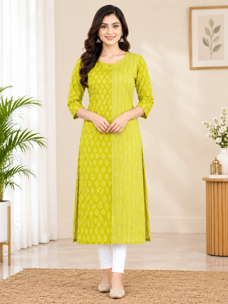 Green Leaf Colour Floral printed Pure cotton Kurti
