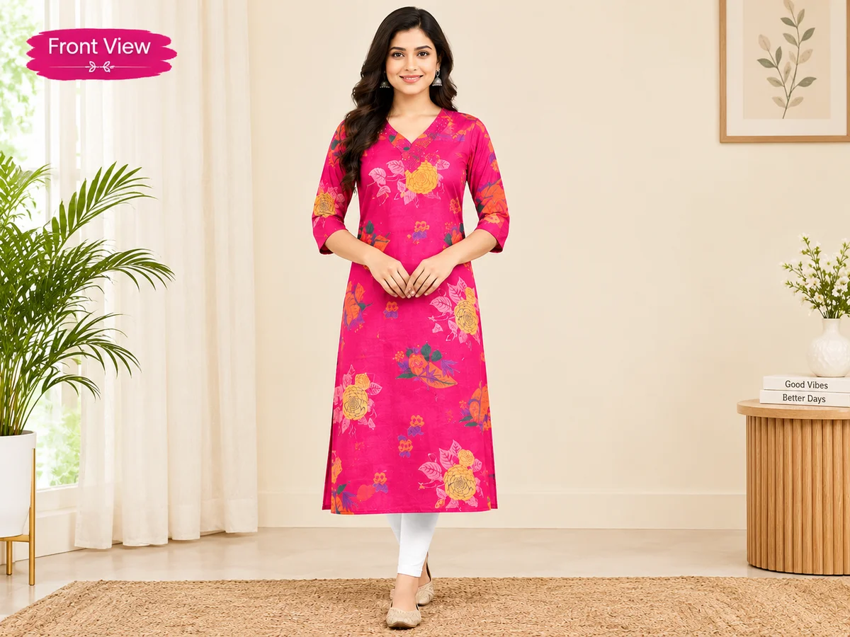 Pink Colour pure cotton Floral print Kurti Adcart Brand
