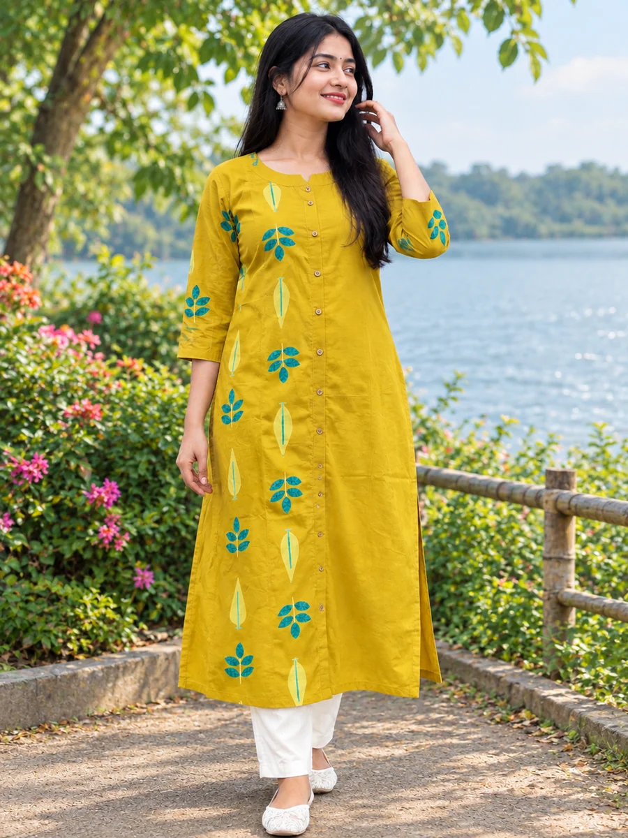 YELLOW Floral print Pure cotton Kurti