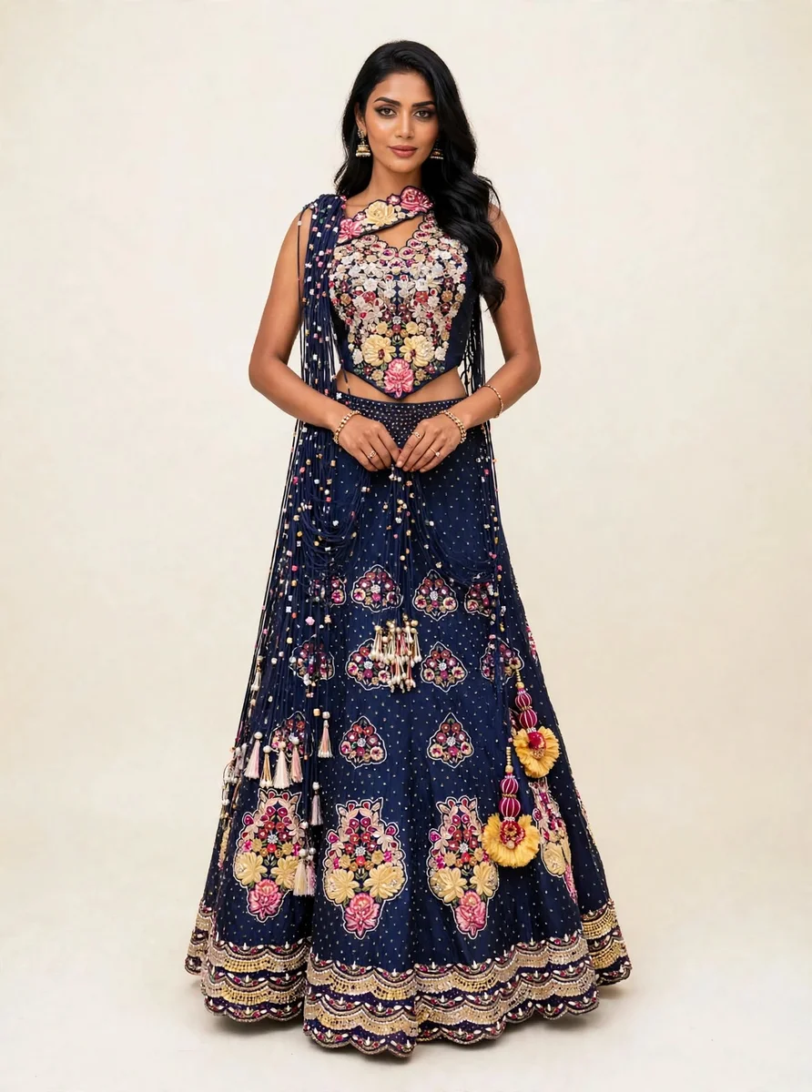 Bagh - e - noor navy blue lehenga