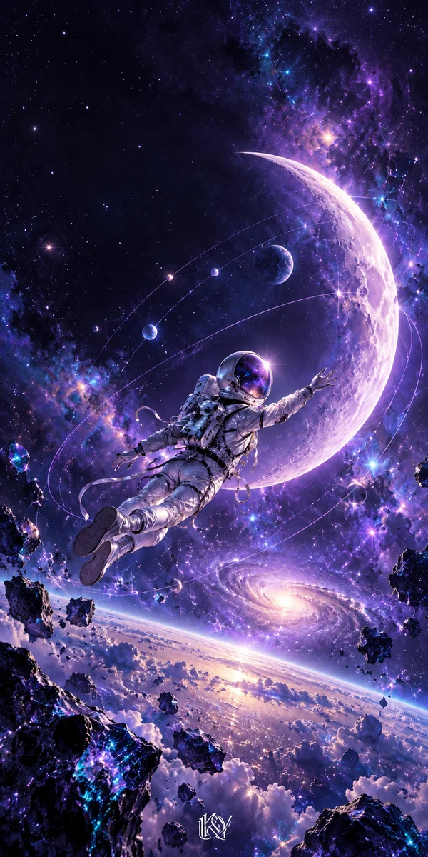 Moonlab original purple science artwork and small K&Y logo, full design preview
