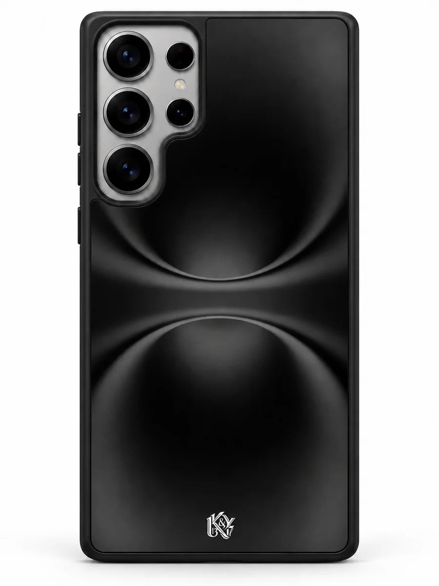 Midnight Flow black abstract matte phone-cover design preview with a tiny K&Y 13&17 logo