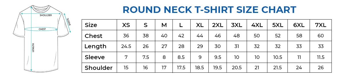 GetPrintX classic tee size chart. This listing offers XS through XXL.