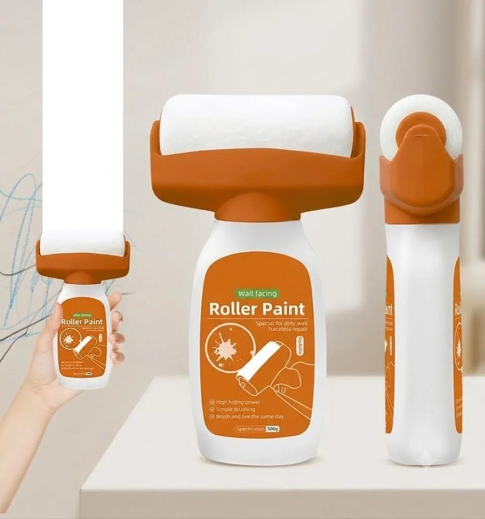2-in-1 Wall Repair Paint Roller – 500g White Waterproof Wall Touch-Up Paint, Crack & Stain Covering Tool with Reusable Roller Brush for Easy DIY Home Renovation (Pack of 1)