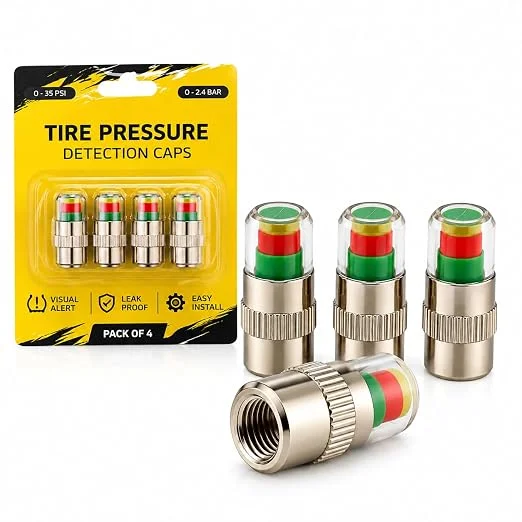 Car Tire Air Pressure Indicator Valve Caps | 4-Piece Universal Visual Air Pressure Monitor & Alert (Green/Yellow/Red) for Cars, Bikes, Motorcycles & Trucks (4-Pcs Pack)