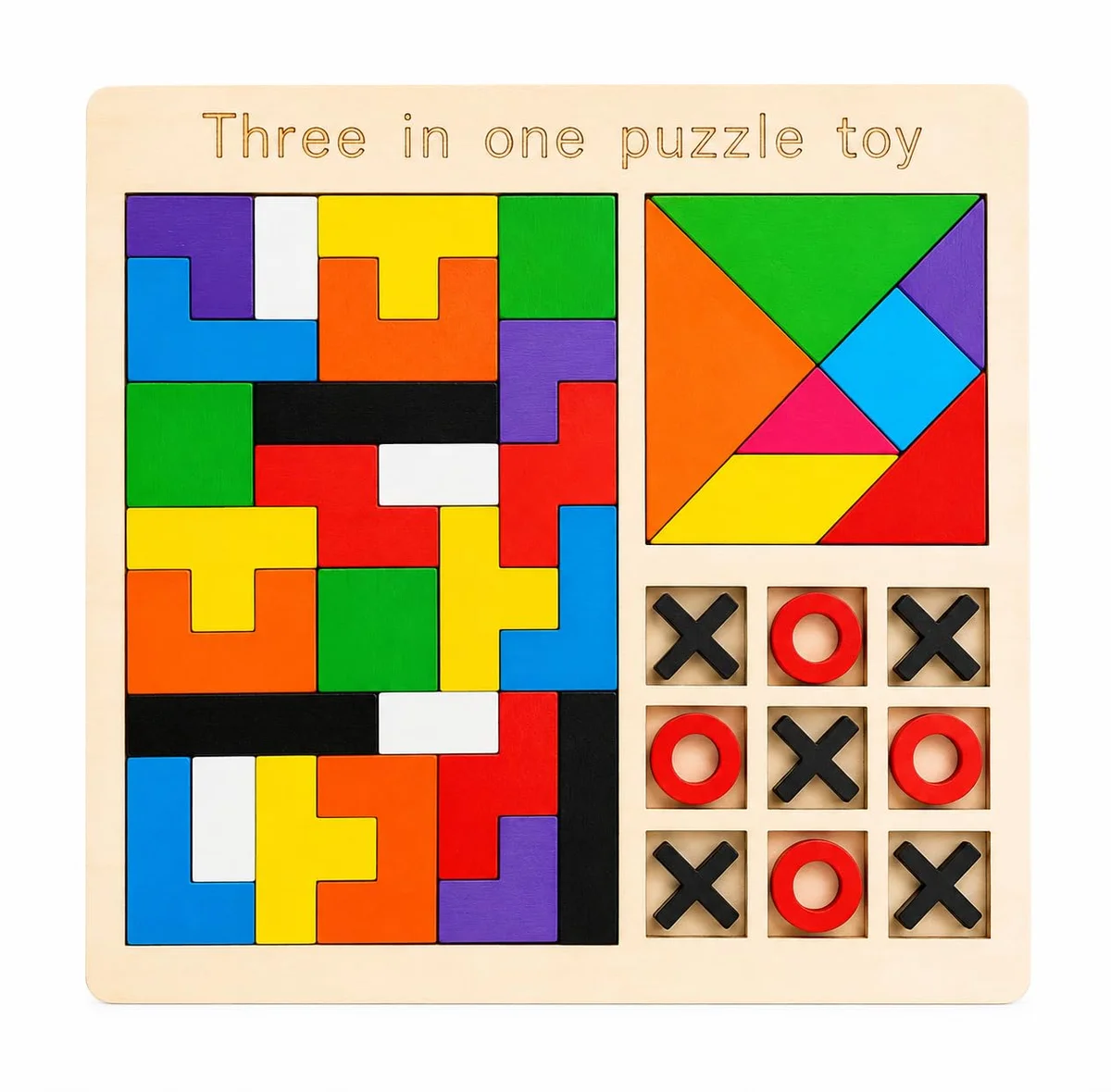 Wooden 3-in-1 Puzzle Game for Kids | Educational Learning & Brain Development Toy (Pack of 1)
