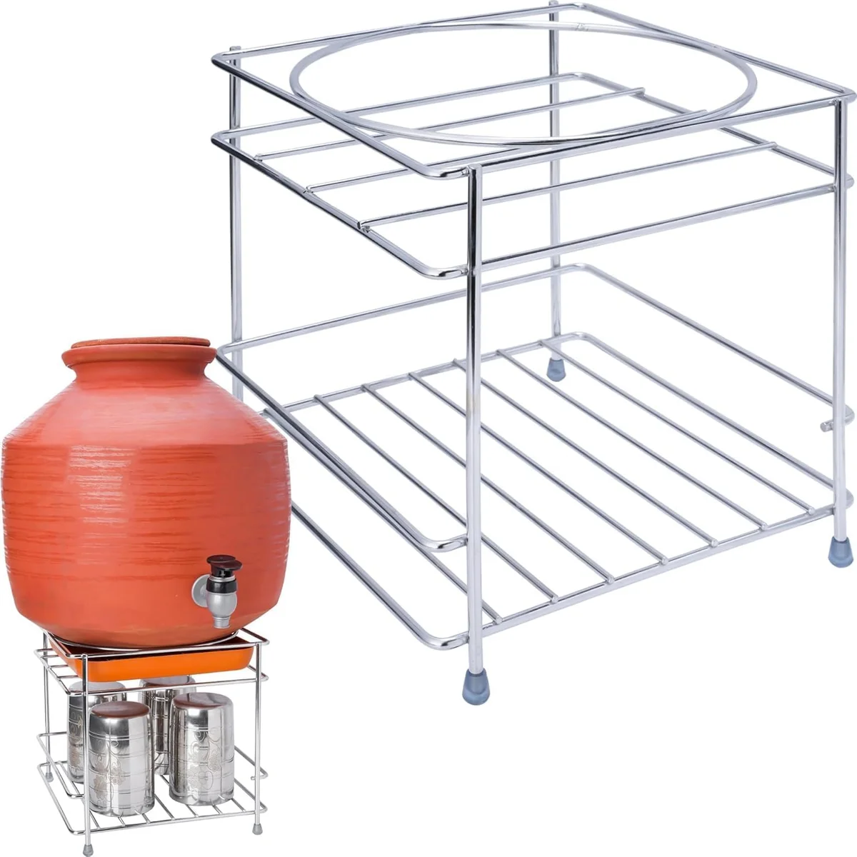 Stainless Steel Water Pot Stand for Matka with Tap & Drip Tray