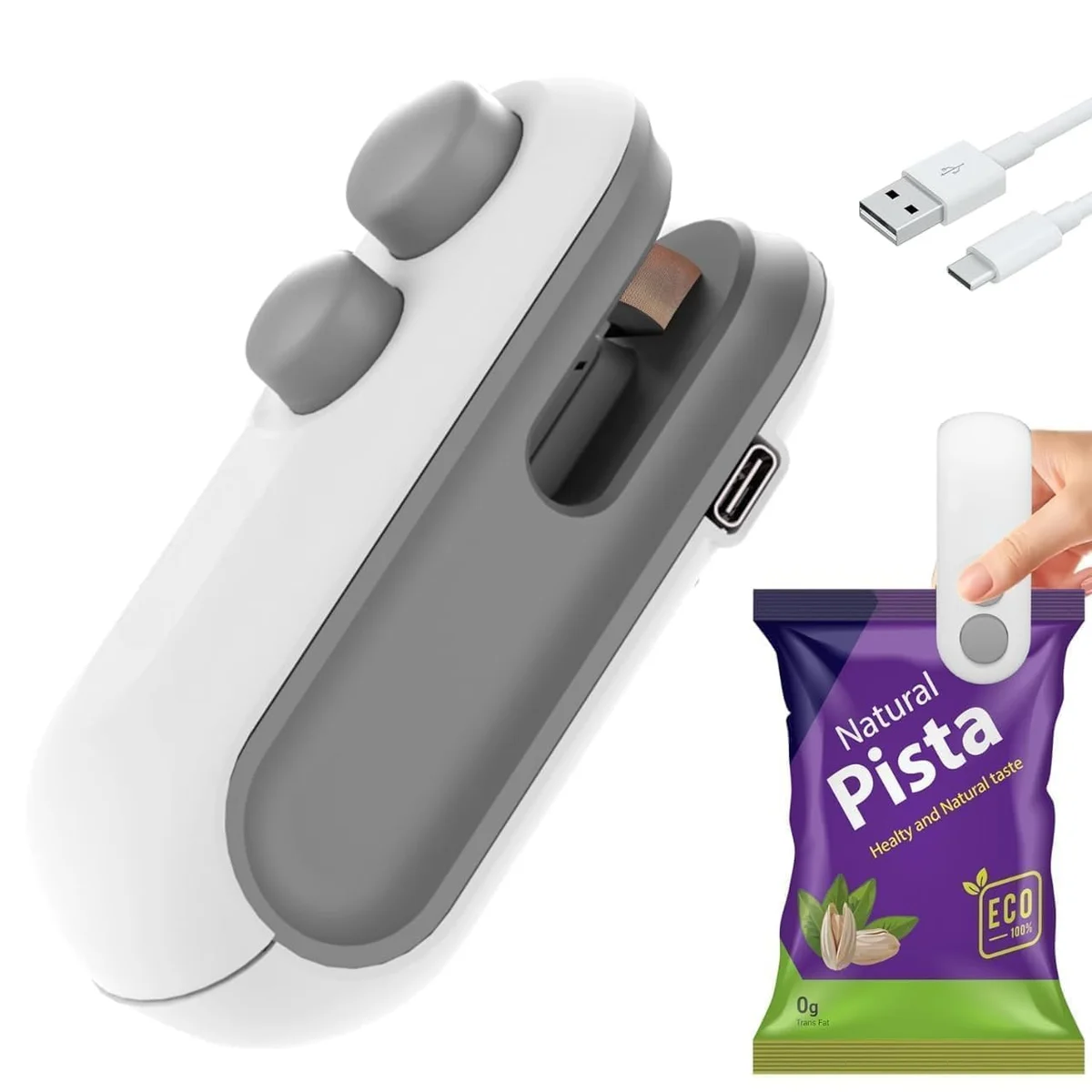 2 in 1 Portable Mini Bag Sealing Machine with Cutter | USB Type-C Rechargeable Handheld Heat Sealer for Plastic Bags, Snacks, Chips, Food Packets & Fresh Storage (Pack of 1)