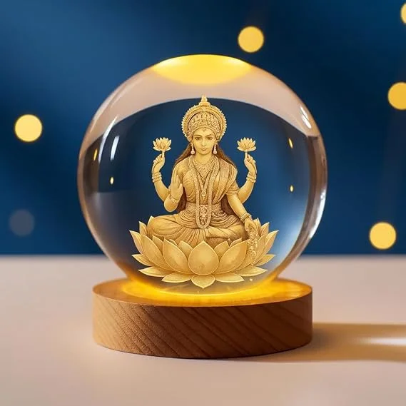 3D Crystal LED Lamp with USB Wooden Base – K9 Crystal Ball Night Light (Pack of 1)