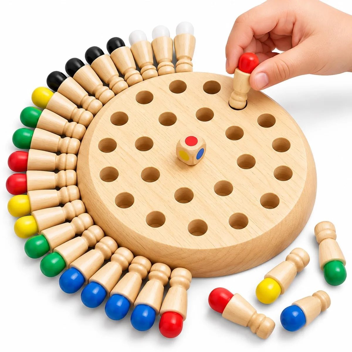 Wooden Memory Chess Game for Kids Ages 3-12 | Educational Color Matching Board Game with 6-Color Dice & 36 Pieces | Montessori Brain Training Toy for Boys & Girls (Pack of 1)