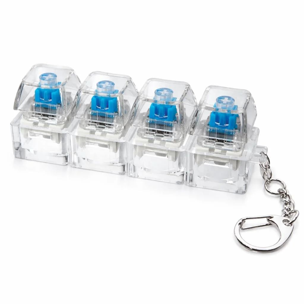 4-in-1 Mechanical Keyboard Switch Fidget Toy Keychain with LED Light | 4-Key Clicker Pad with Clear Keycaps | Portable Stress Relief & Focus Toy for Office, Study, Travel & Gaming (Pack of 1)