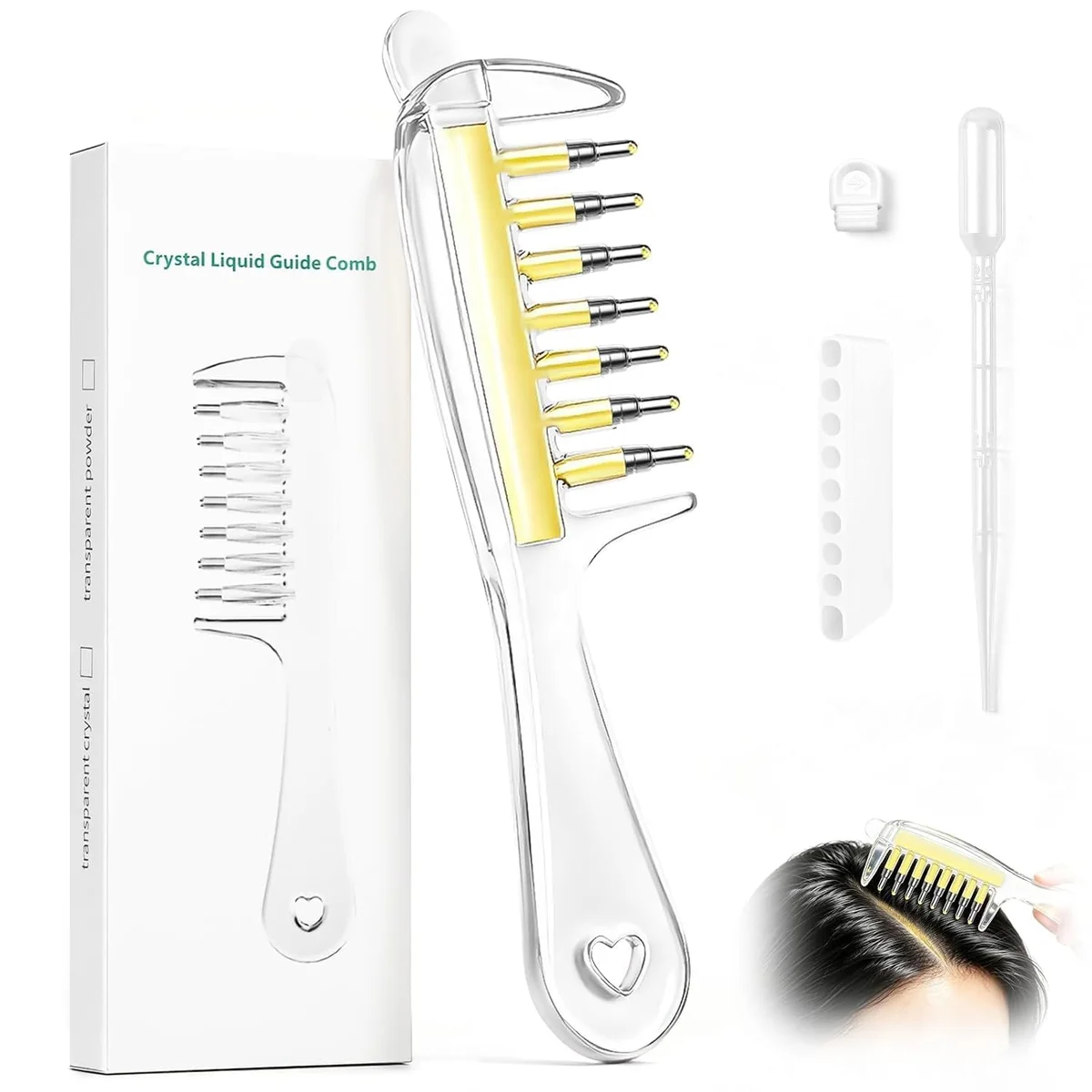 Hair Oil Applicator Comb – Refillable Scalp Massage & Liquid Dispenser with Storage Base, Even Oil Distribution Tool for All Hair Types & Growth Routines (Pack of 1)