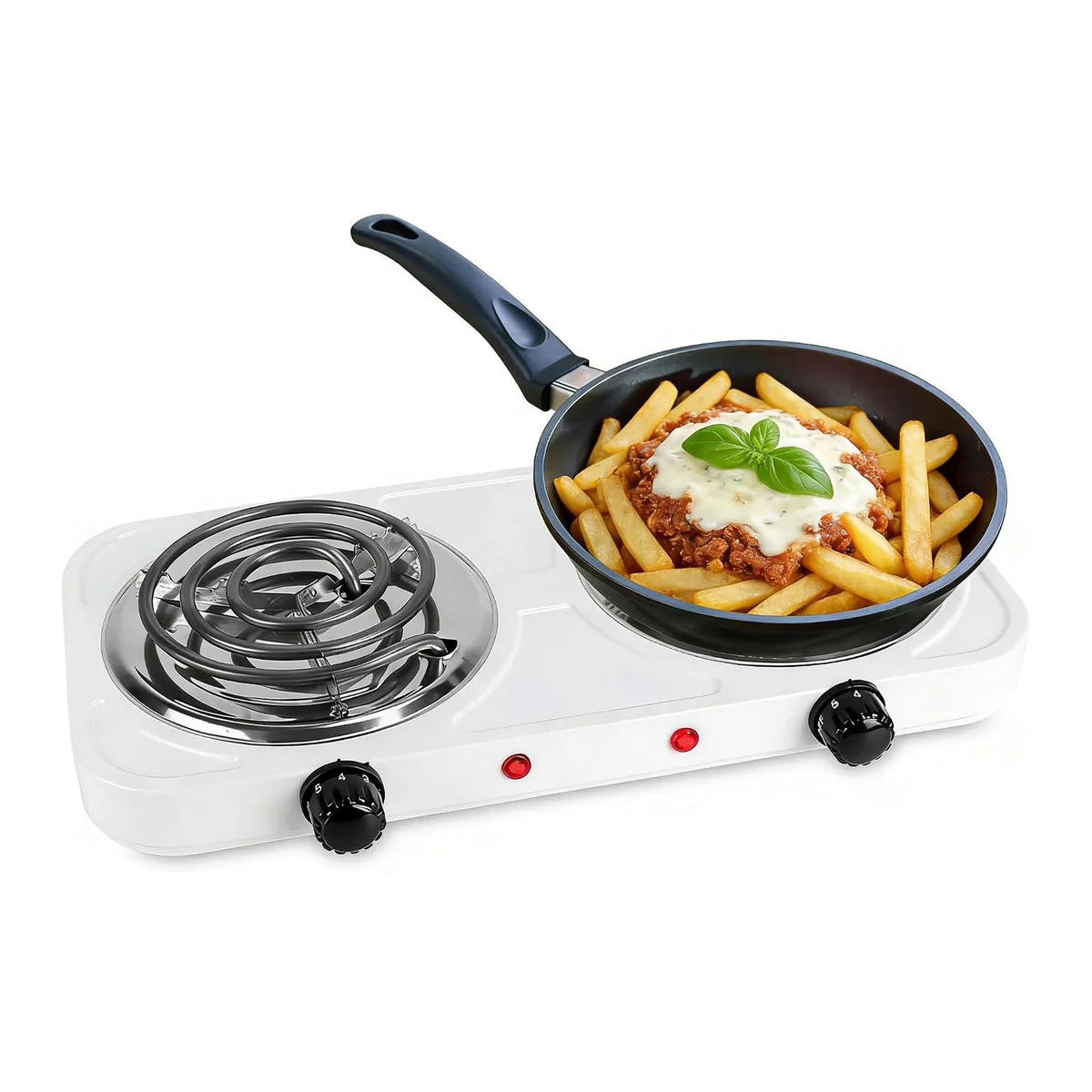 2000W Portable Double Burner Electric Hot Plate | Dual Coil Cooktop with Temperature Controls & Overheat Protection | Ideal for Small Kitchens, Hostels, Offices, & Camping (Pack of 1))