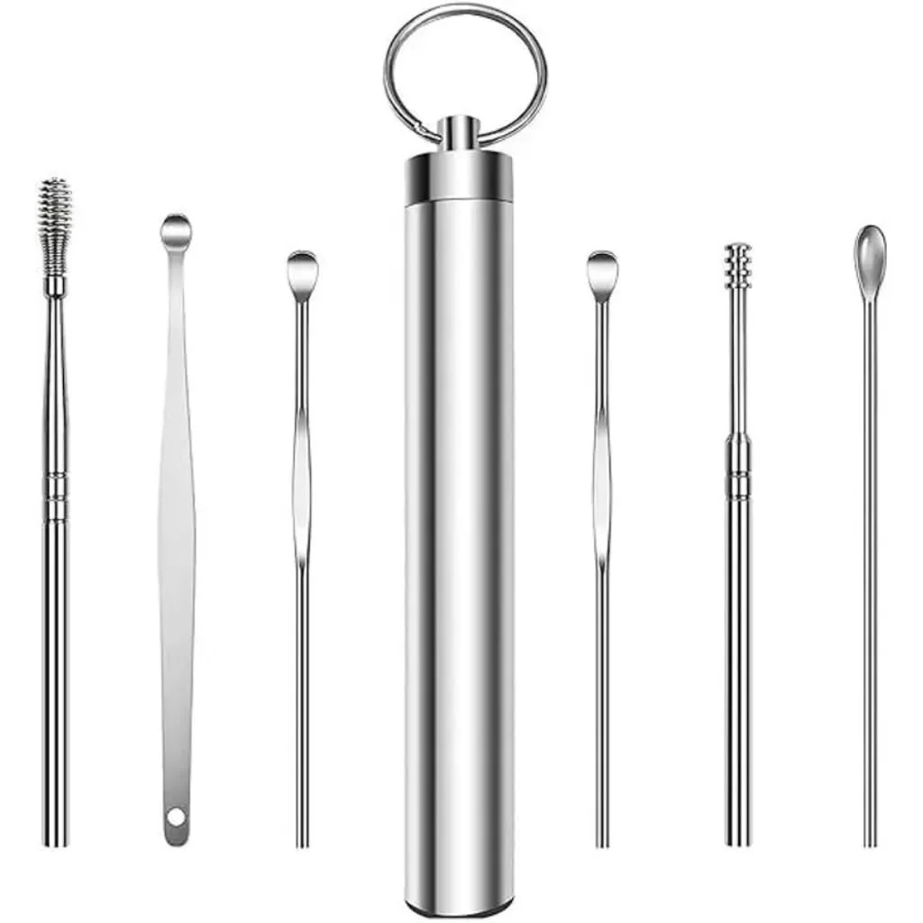 6-in-1 Stainless Steel Ear Wax Removal Kit with Storage Case (Pack of 1)