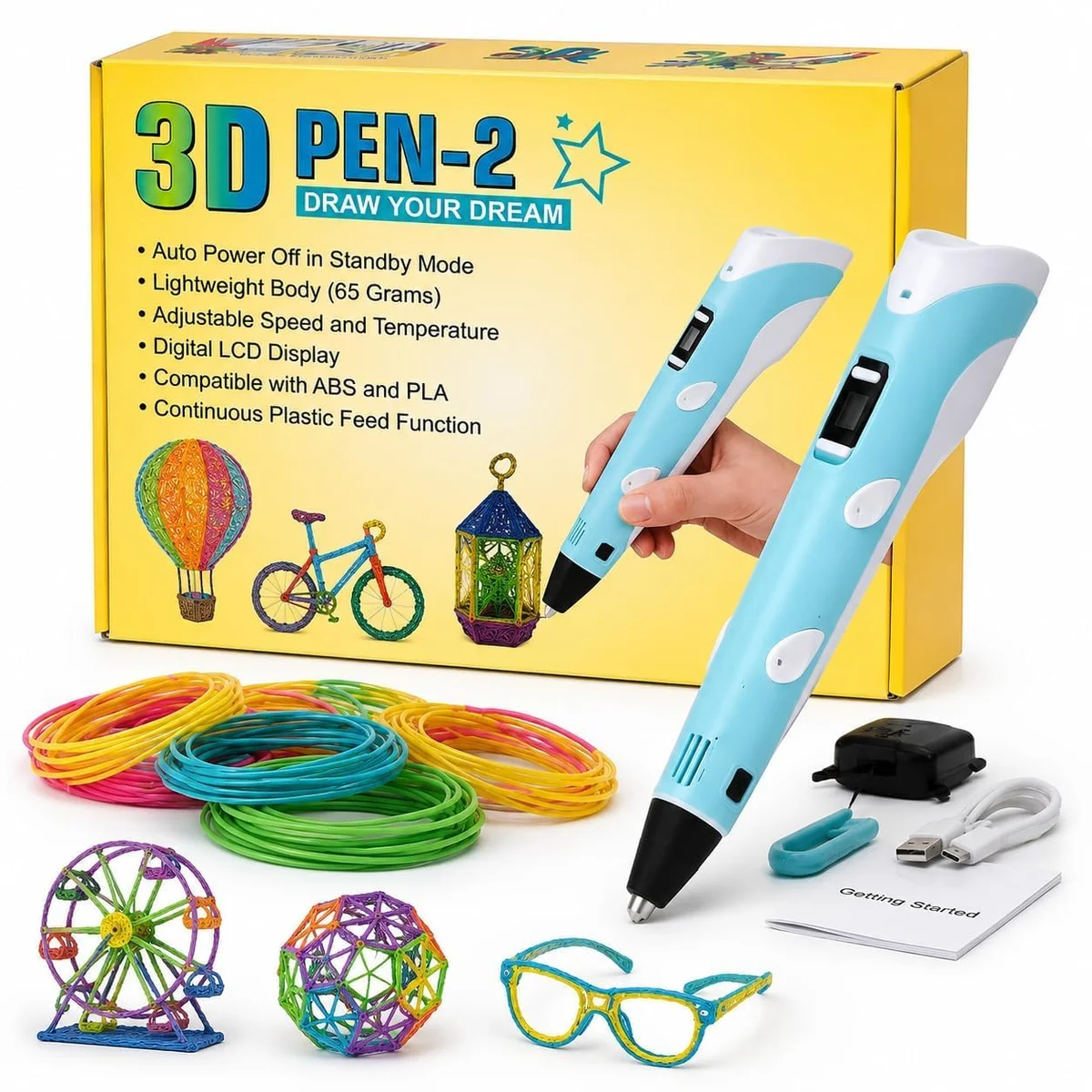 3D Printing Pen with LCD Temperature Control, Adjustable Speed & Filament Kit | DIY Art, STEM Learning & Creative Drawing Pen for Kids & Adults (Pack of 1)
