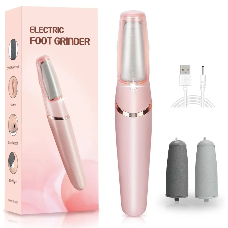 Electric Foot Callus Remover with 2-Speed Settings | 2 Replaceable Roller Heads & LED Light – USB Rechargeable Pedicure Tool for Smooth, Soft Feet (Pack of 1)