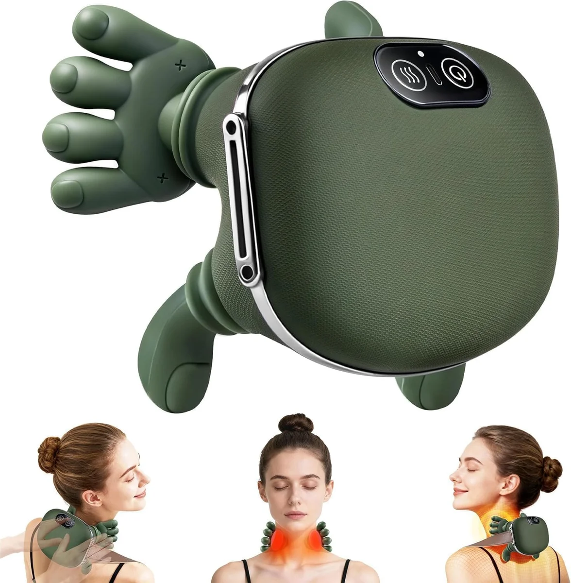 4D Heated Shiatsu Neck & Back Massager | Cordless Deep Tissue Kneading with Dual-Zone Heat | Handheld & Hands-Free Strap | Ergonomic Human-Hand Design (Pack of 1)
