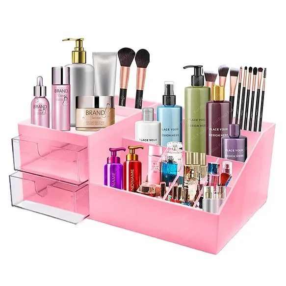 Multifunctional Cosmetic Storage Organizer Box with Drawers | Makeup, Jewellery & Beauty Accessories Holder | Compact Desk Organizer for Women & Girls (Pack of 1, Random Color)