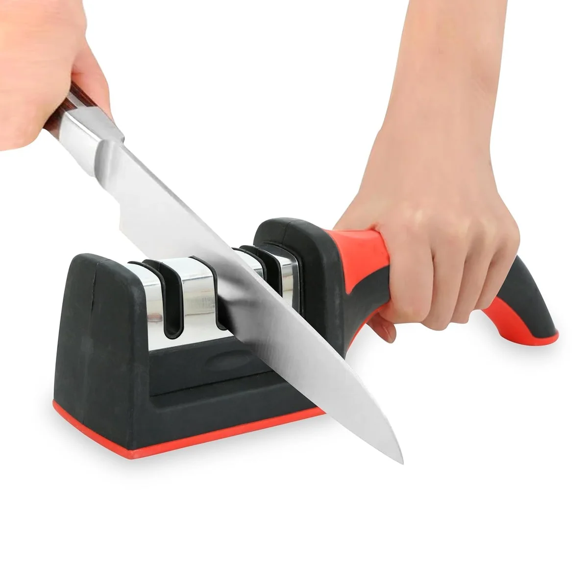 3-Stage Manual Knife Sharpener Tool | Multi-Slot Kitchen Knife Sharpening Gadget with Ergonomic Non-Slip Handle | Edge Repair & Polishing System for Kitchen (Pack of 1)