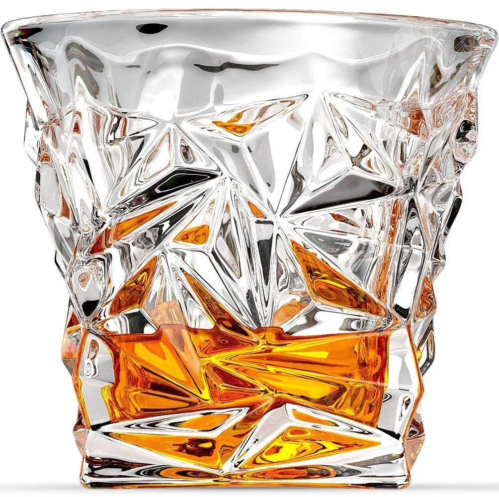 Luxury Diamond Cut Crystal Whiskey Glasses  Set of 6 pcs-300ml | Gold Rimmed 10 oz Glencairn-Style Tasting Glasses for Whiskey, Bourbon & Cocktails (Set of 6)
