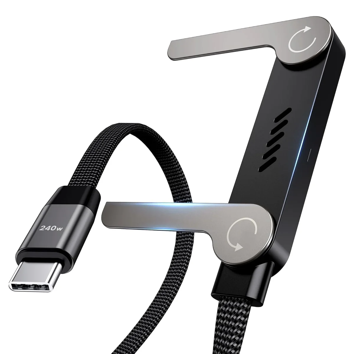 240W Fast Charging USB Type-C Cable with Foldable Mobile Stand | Braided Type-C to Type-C Charging & Data Cable | Durable Fast Charger Cable for Smartphones, Tablets & Devices (Pack of 1)