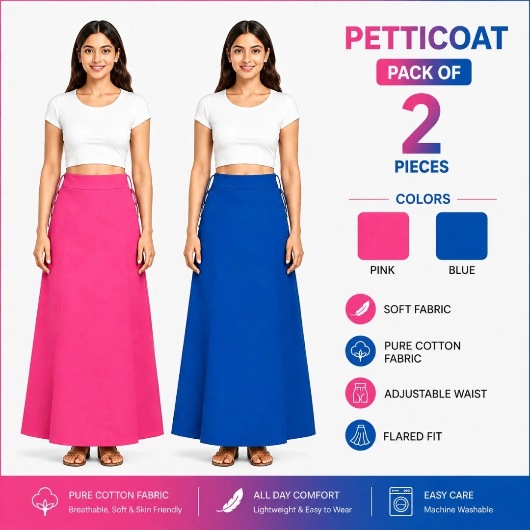 MONI DRESSES Premium Cotton Petticoat – Sky Blue & Pink