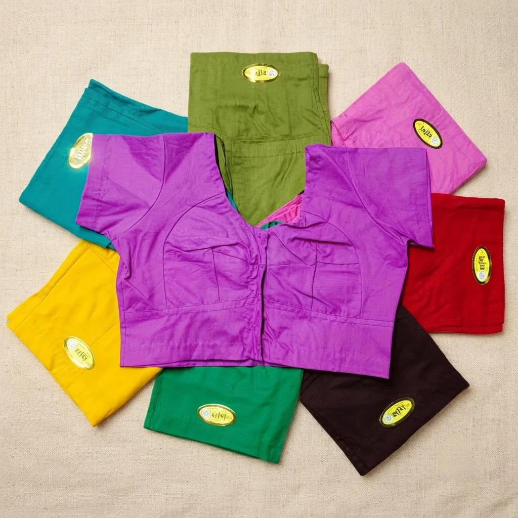 Moni Dresses Women's 100% Pure Cotton Classic Round Neck Readymade Saree Blouse Combo - Pack of 6 Multi-Color Regular Fit Blouses