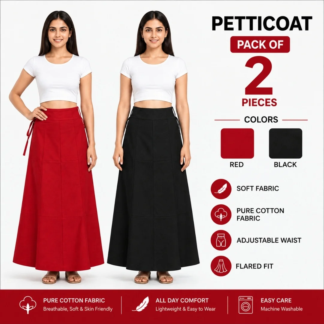 Moni Dresses Women's Breathable 100% Cotton Petticoat – Soft & Durable Saree Underskirt (Available in Red & Black)